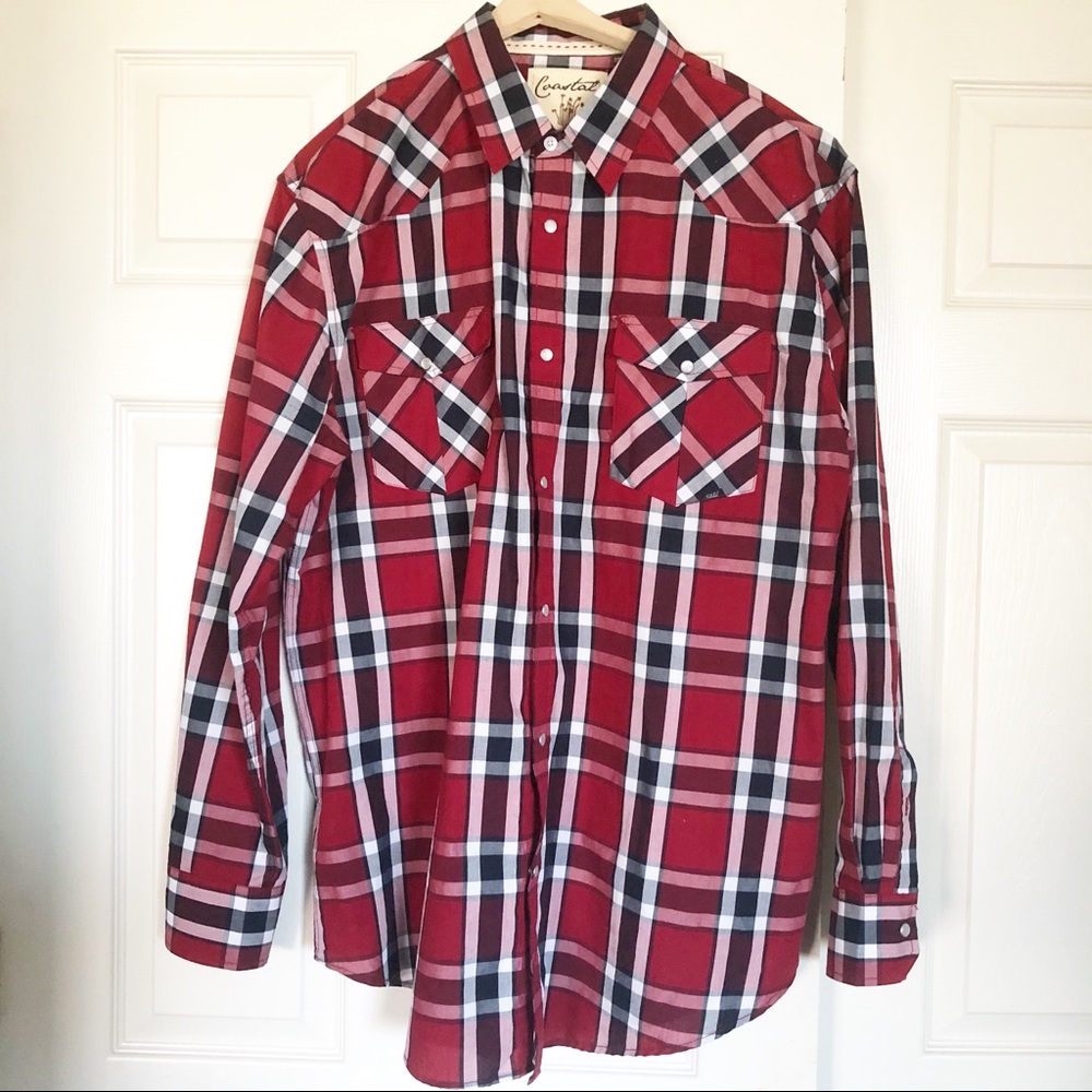 ⬇️COASTAL Men’s Red Plaid Pearl Snap Shirt XXL